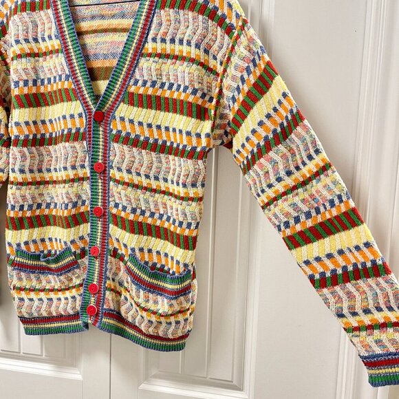 Vintage Missoni-Style Rainbow Knit Button-Up Cardigan - M - Picture 7 of 11